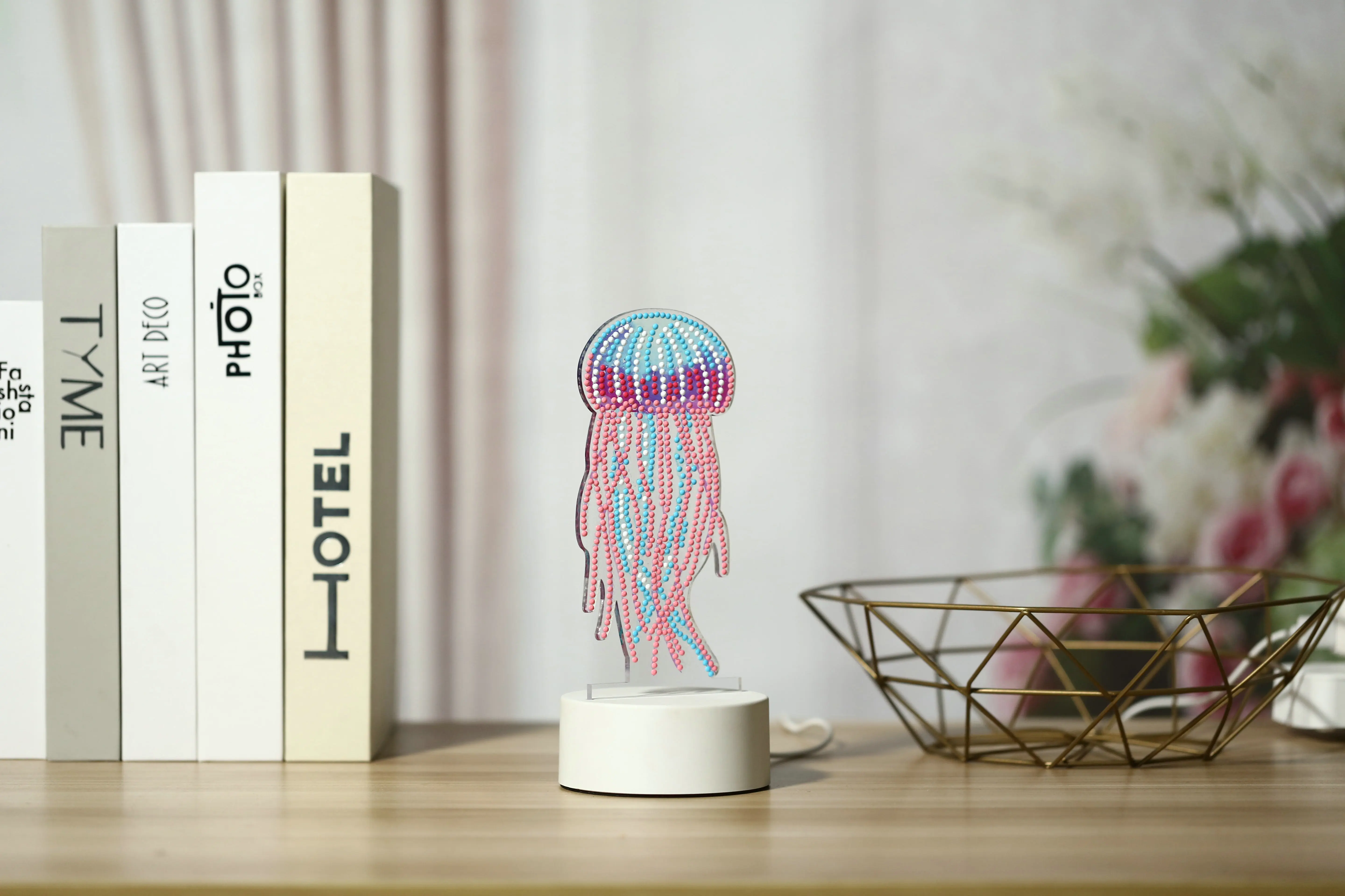 diy 水母形钻石绘画迷你 led 台灯与 led灯装饰