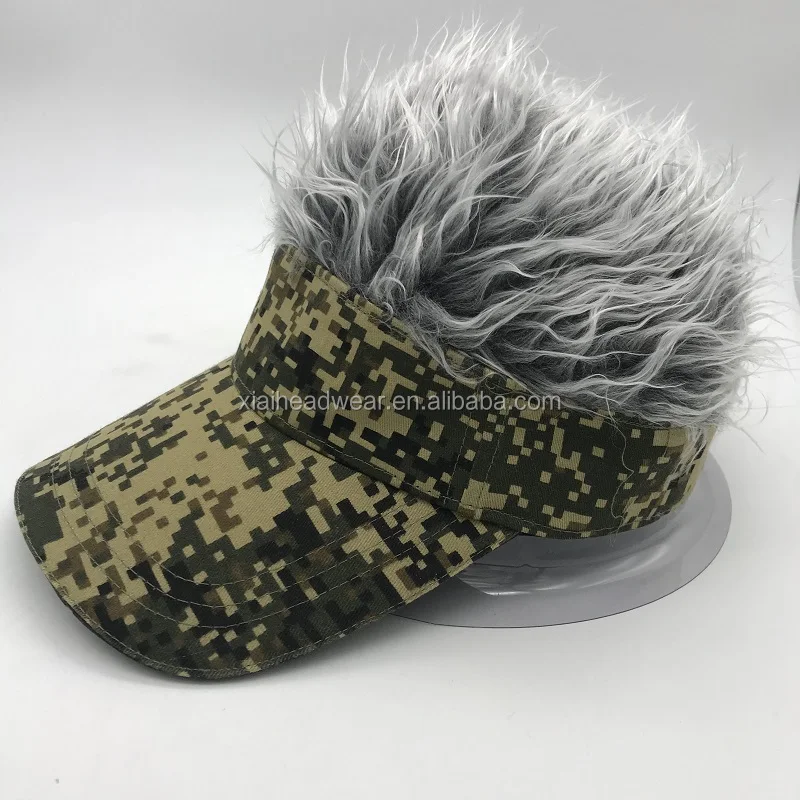 Novelty Fake Hair Visor Sport Hat Wig Hair Funny Gift Sun Golf Baseball