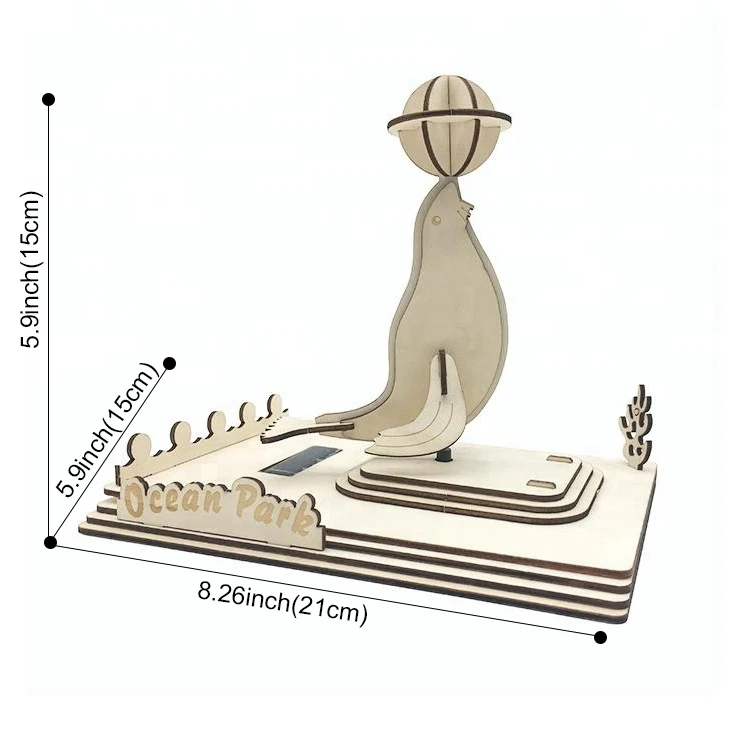 Wooden Sea Lion Puzzle Solar Powered Dancing Toy