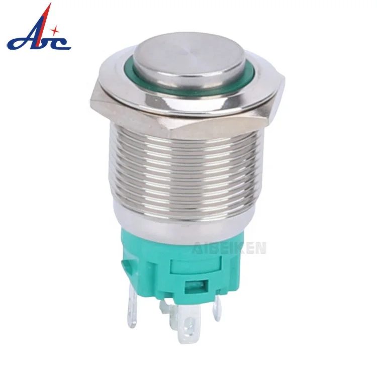High Flush 19mm Metal Push Button Momentary Auto Switch With 12V Blue Led Lighted