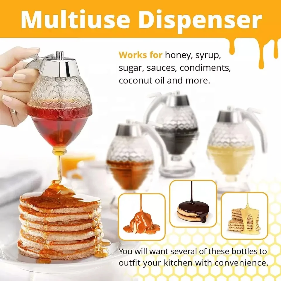 Honey Syrup Dispenser Pot No Drip Syrup Dispenser Jar With Stand