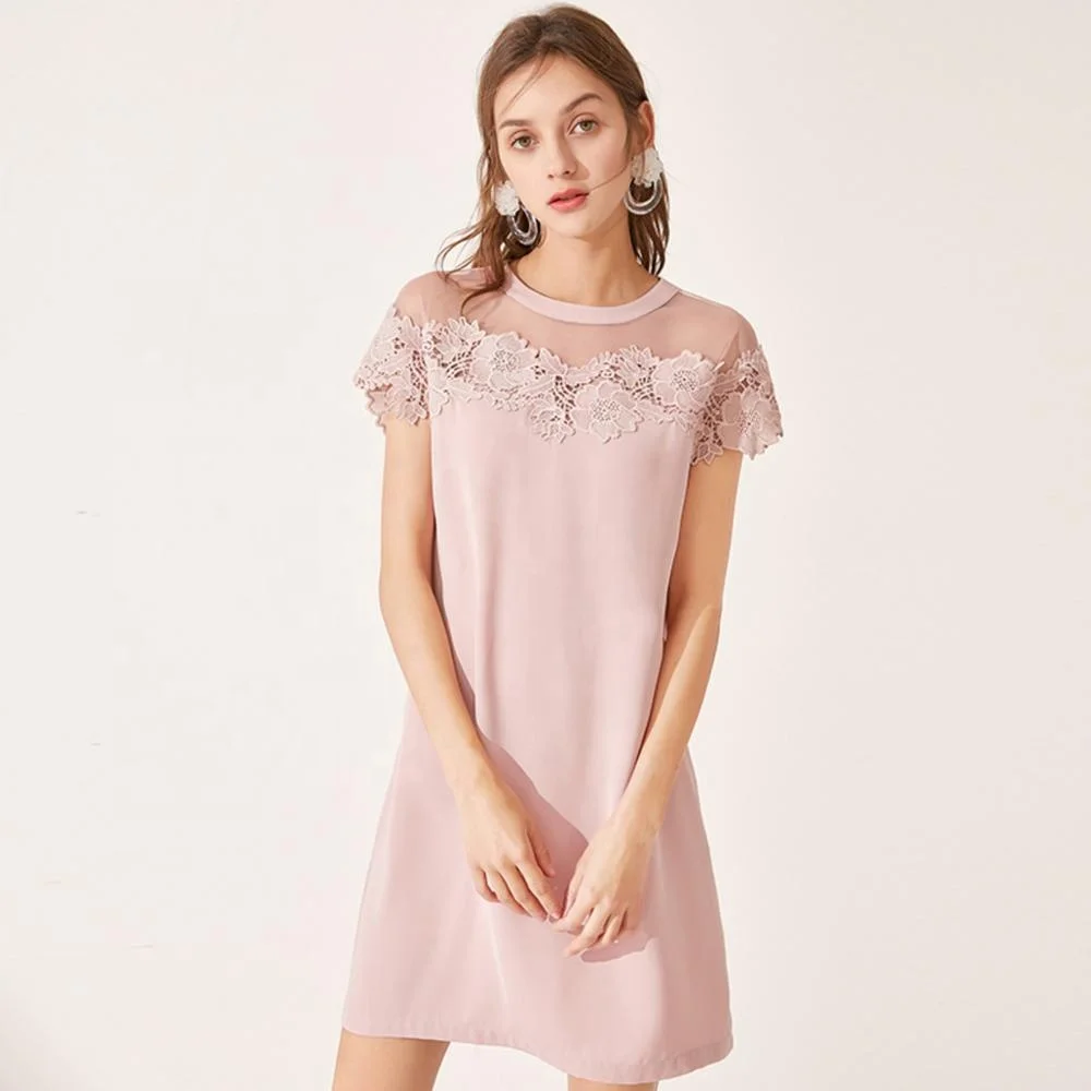 korean dresses new fashion lady dress lace applique shift dress