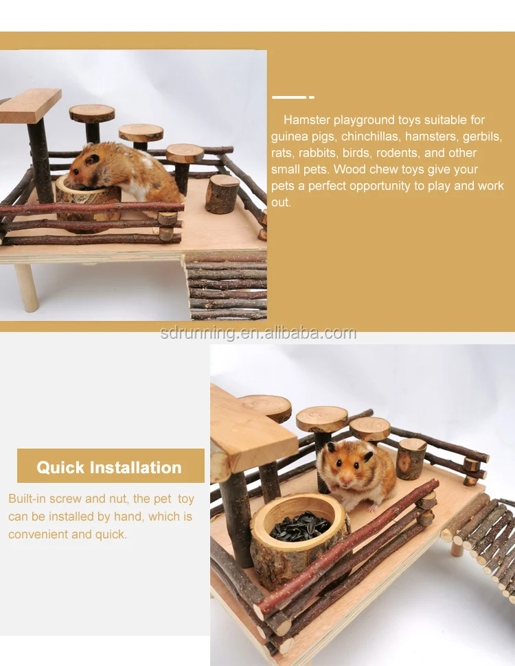 PINVNBY Hamster Wooden Playground Small Animals Climbing Activity Platform Toys Guinea Pigs Chew Toy with Wood Bridge//Food Bowl//Play Toys for Chinchilla Gerbils