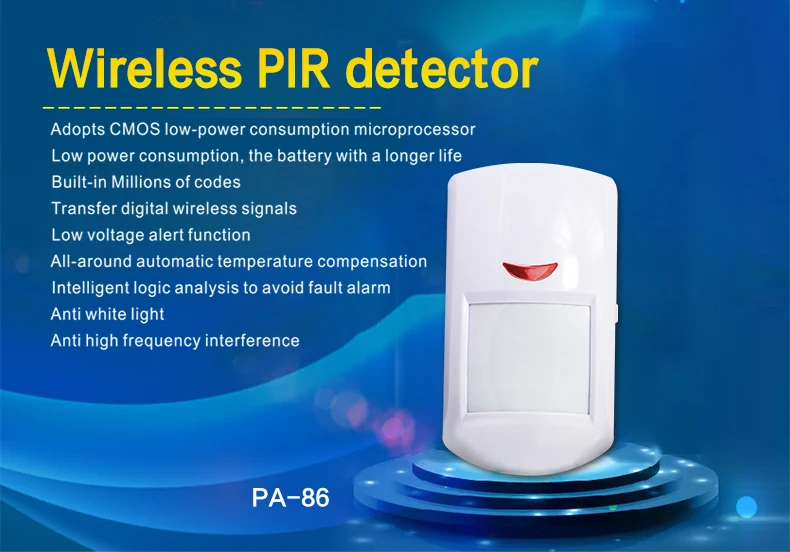 Long Distance Wide Angle 315 433MHz Indoor Recharge Battery Wireless PIR Motion sensor Detector