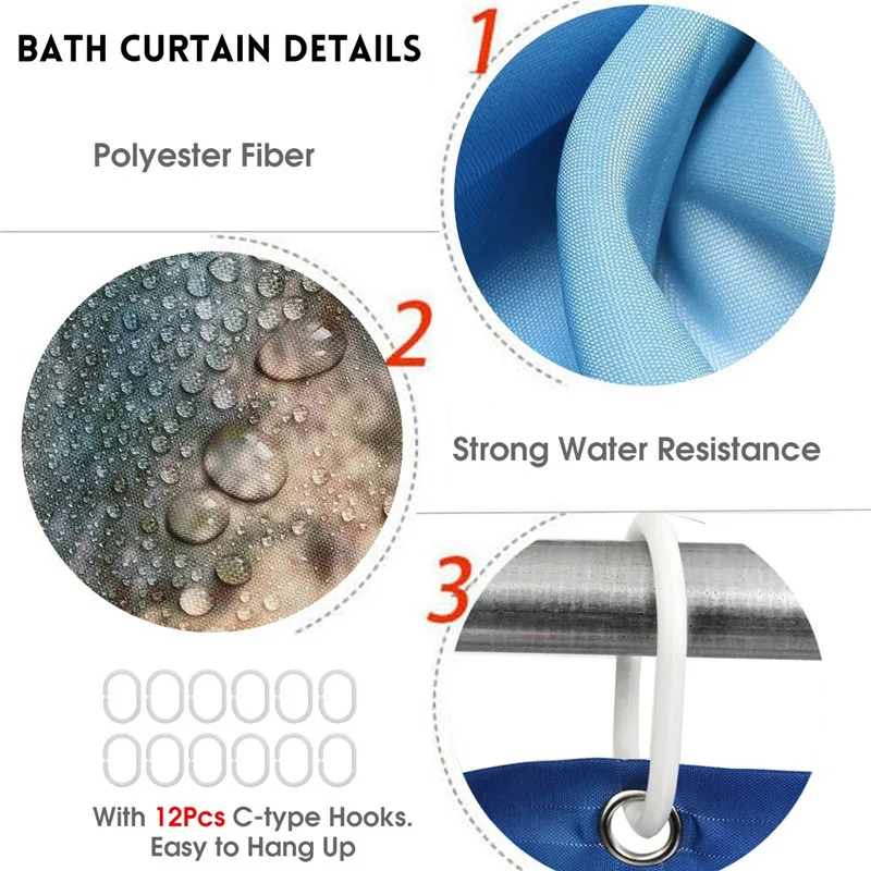 Scenery Shower Curtain Lid Toilet Cover Bath Mat Rug with Hooks Bathroom Accessory Sets