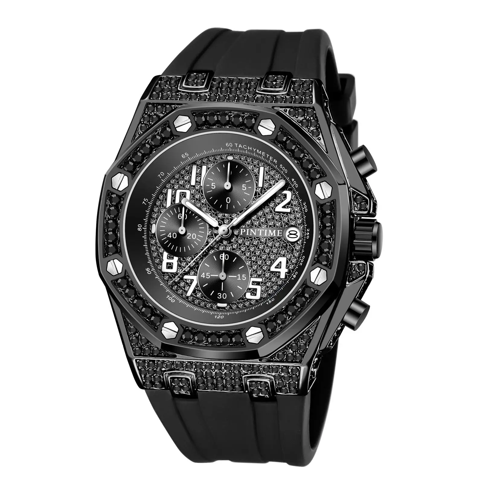 

Mens Bling Punk Chronograph Watch Iced Out Diamond Watches Mens Quartz Wristwatch Relogio Masculino