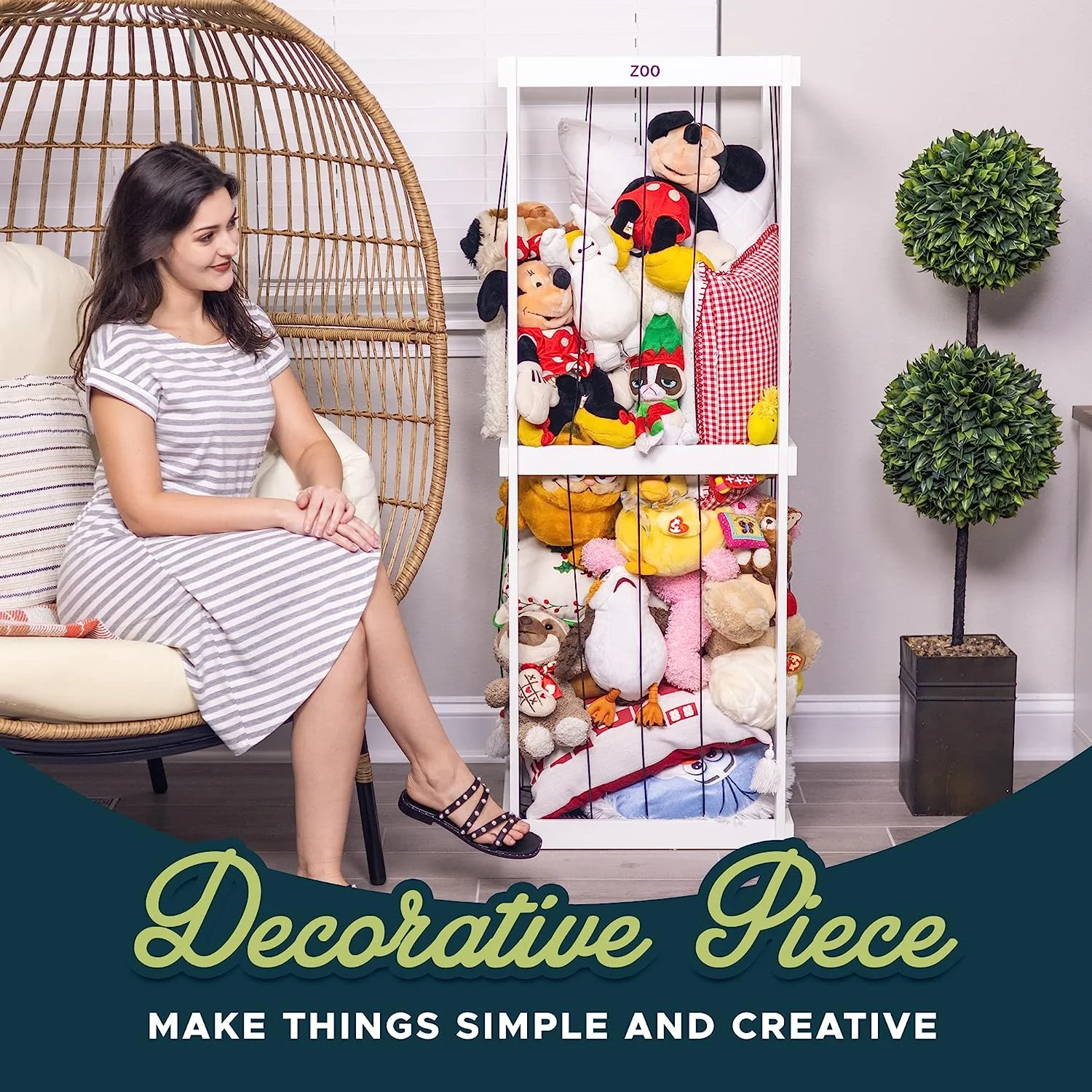 Stuffed Animal Storage Wood Zoo Animals Toy Holder Cage Organizer Ball