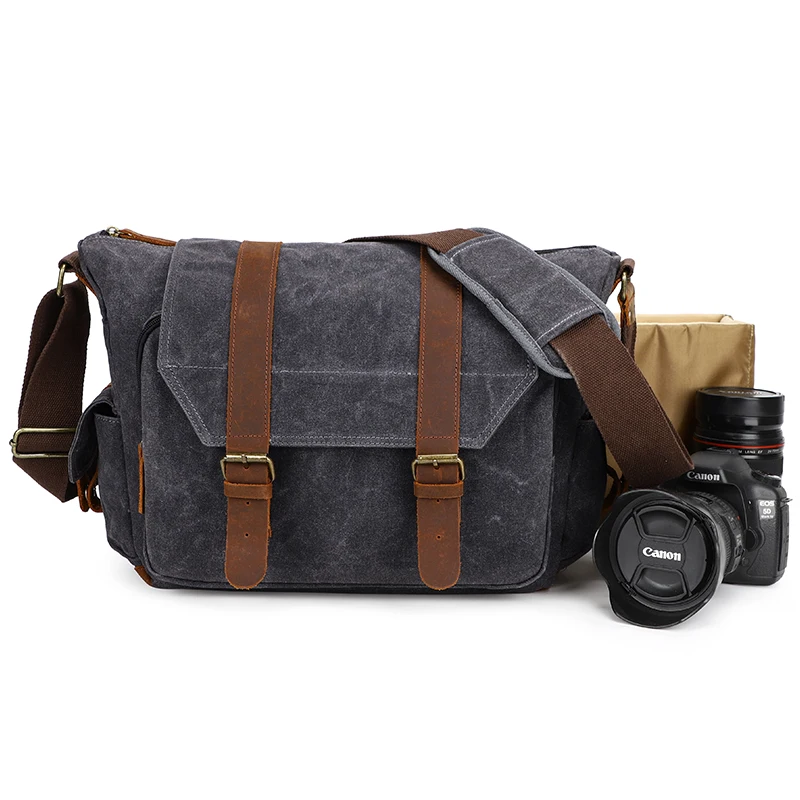 
Professional Canon water resistant leather canvas crossbody camera bag men 