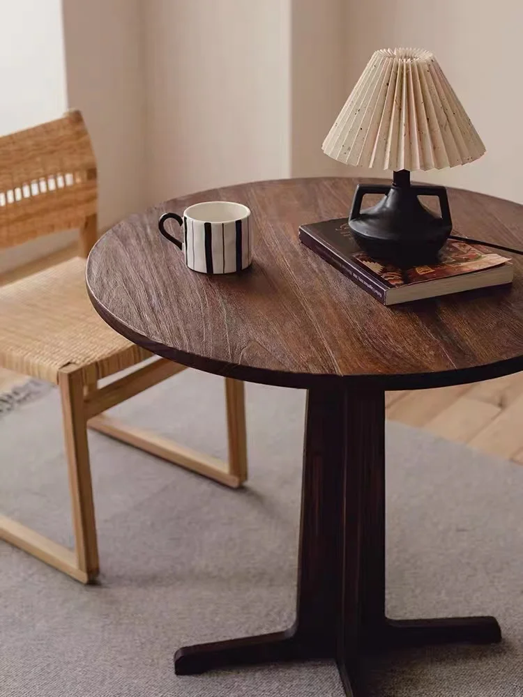 Teak Solid Wood Round Table Japanesestyle Dining Restaurant Designer