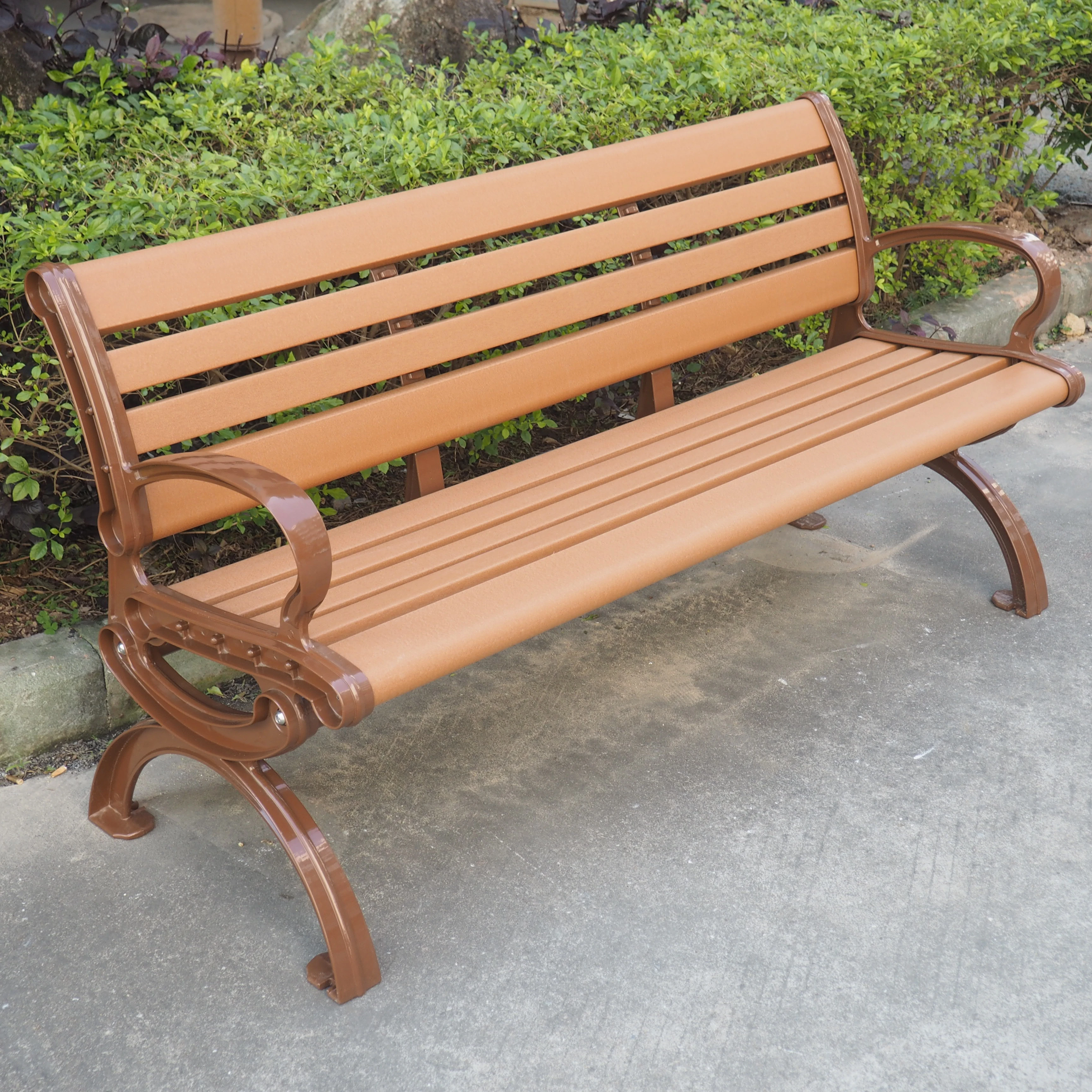 Garden Curved Wooden Plastic Slats Seating Bench Public Cast Aluminum ...