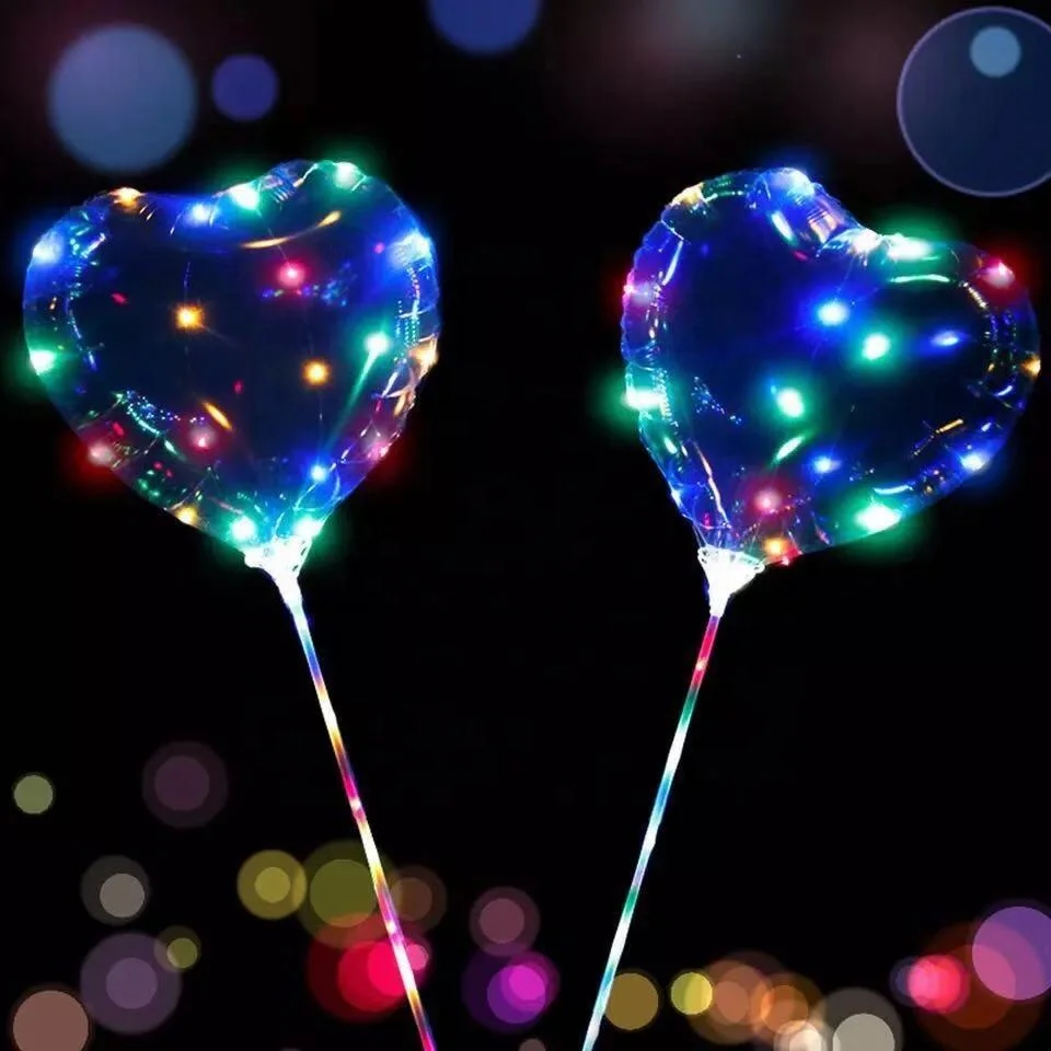 Valentines Heart Shape Led Transparent Bobo Balloon With Stick - Buy