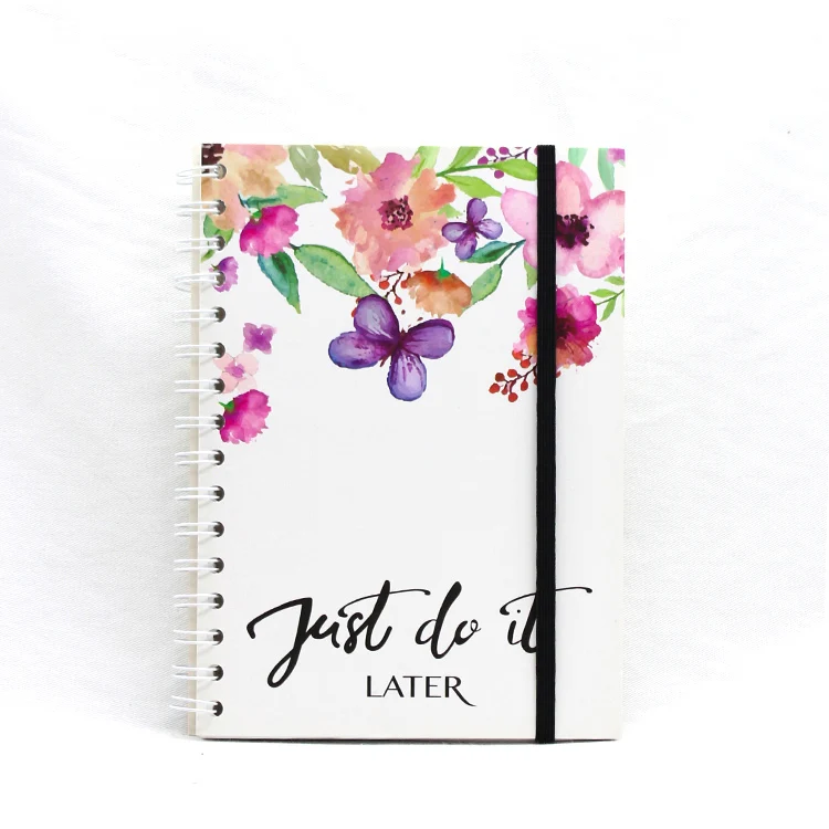 Cheap personalized hardcover custom logo printed fancy spiral notebook with elastic band