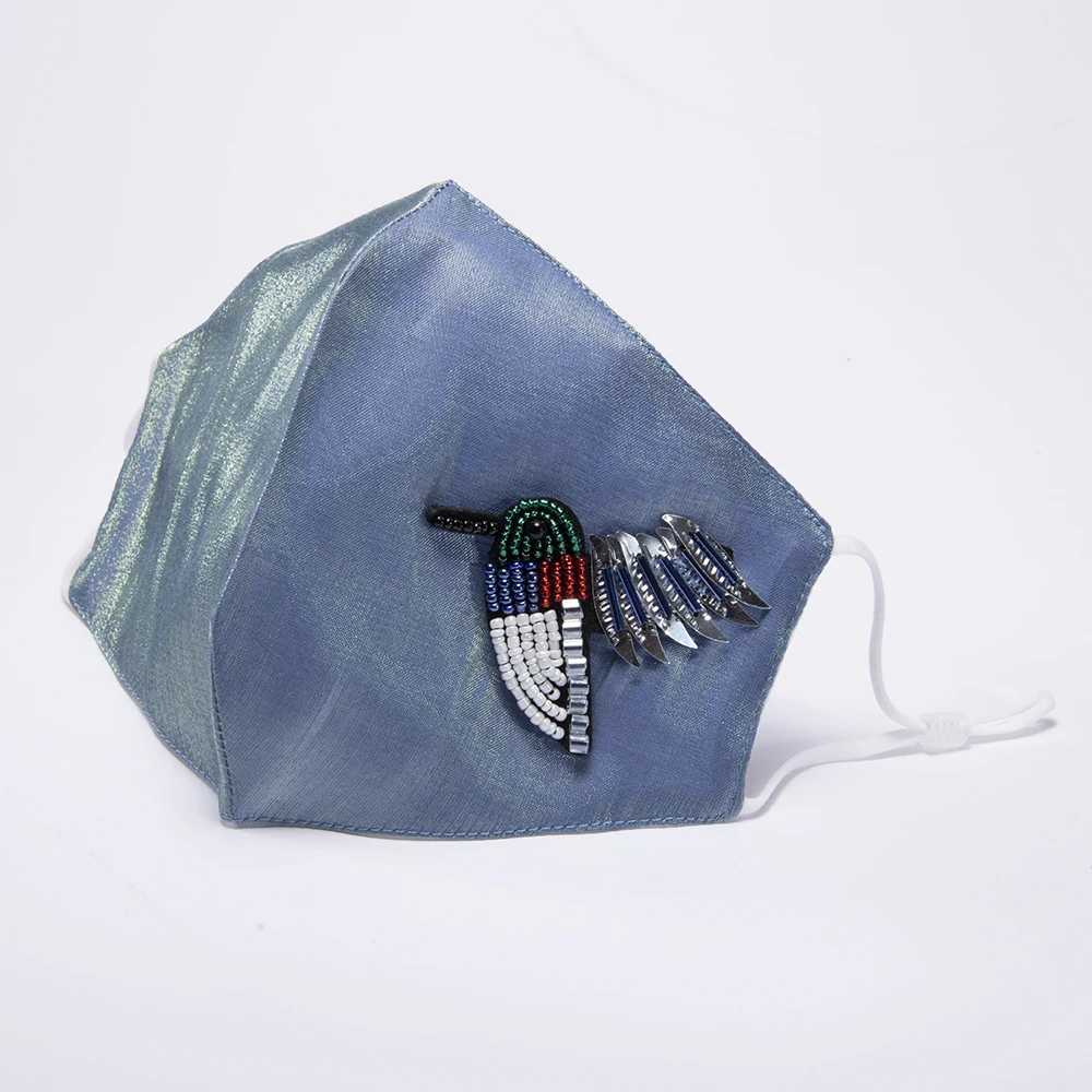 
Silky Hand Feeling Viscose Fabric Hand Embroidery Hummingbird Blue Woman Face Cover 