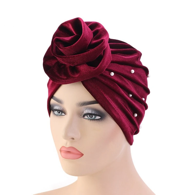 Wholesale Muslim Woman Velvet Turbans With Pearls Bead Hijab Turban ...