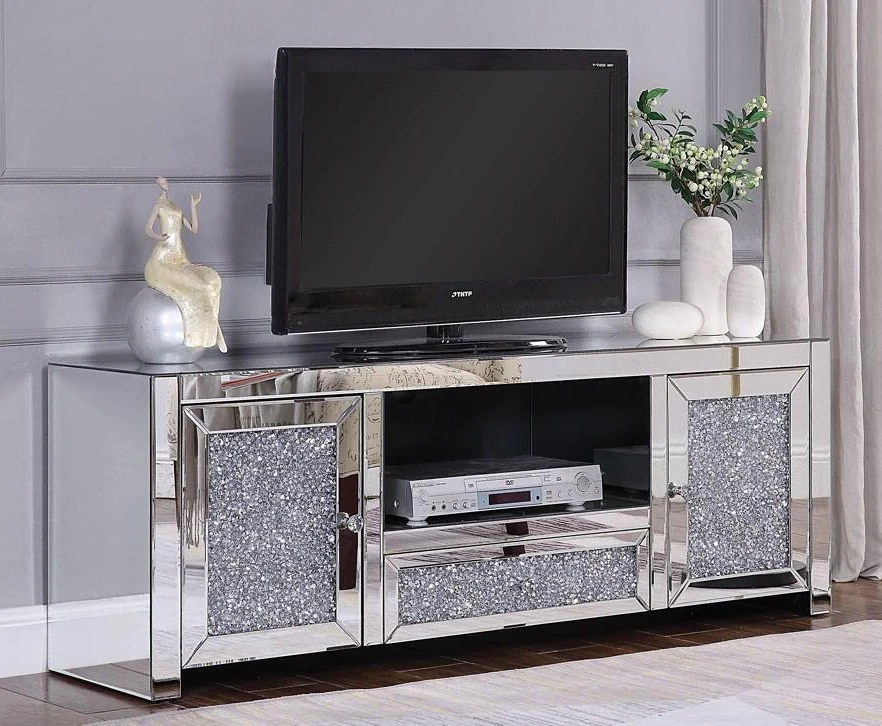 Mirrored Silver Tv Stand Glass Furniture Crystal New Modern Living Room Furniture Livingroom Tv