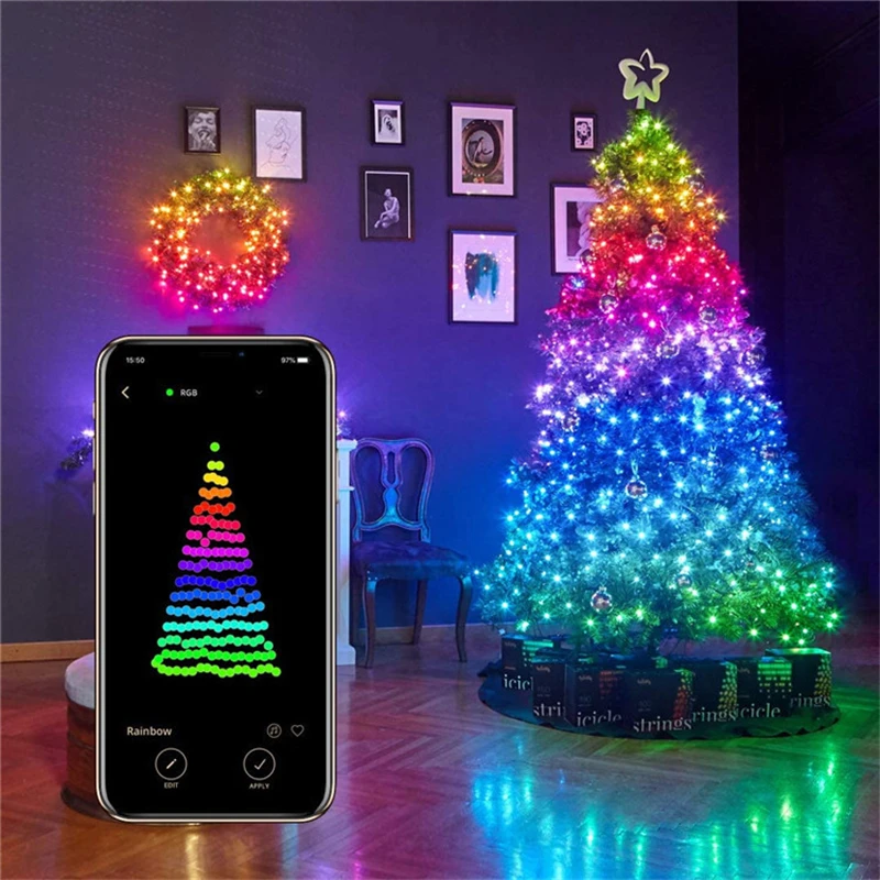 20m 250leds Smart Customization Fairy Light Music App Point Remote Control LED String Bluetooth Christmas Tree Curtain Garland