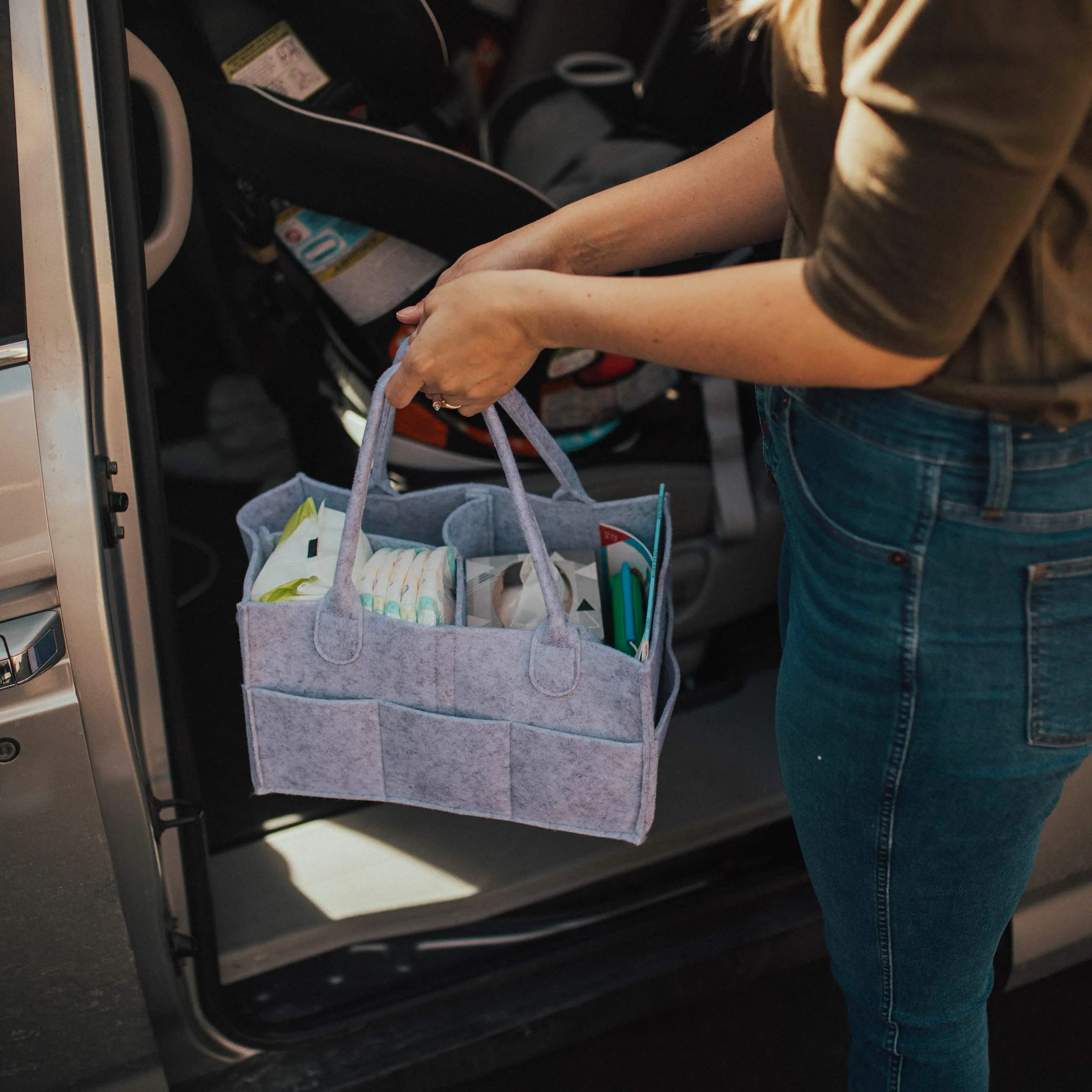 Customized Felt Baby Nursery Diaper Caddy Storage Bag Basket Organizer