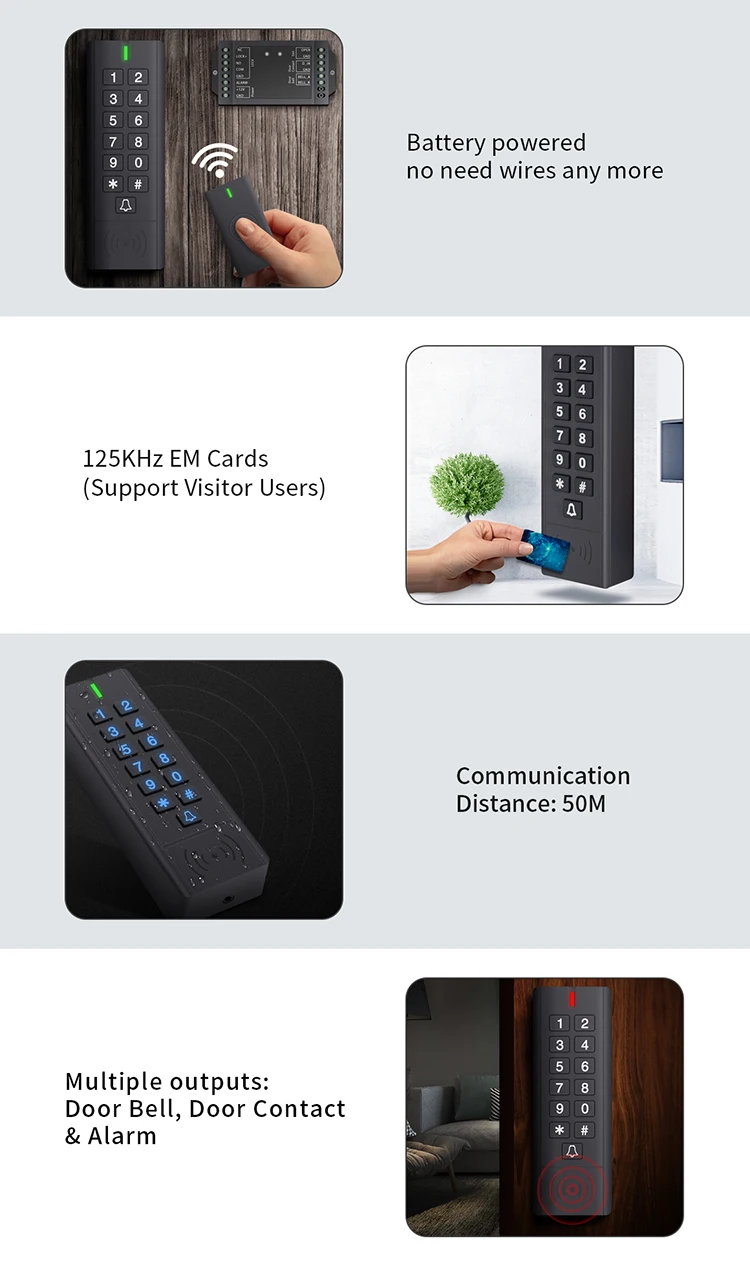 High Secure SK7 Single Door Wireless Access Control Kits with Mini Wireless Controller and Wireless Exit Button