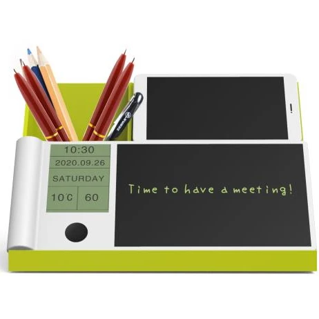 
Wholesale OEM/ODM customized Stationery Holder calendar display lcd writing board with clock electronic writing board pen holder 