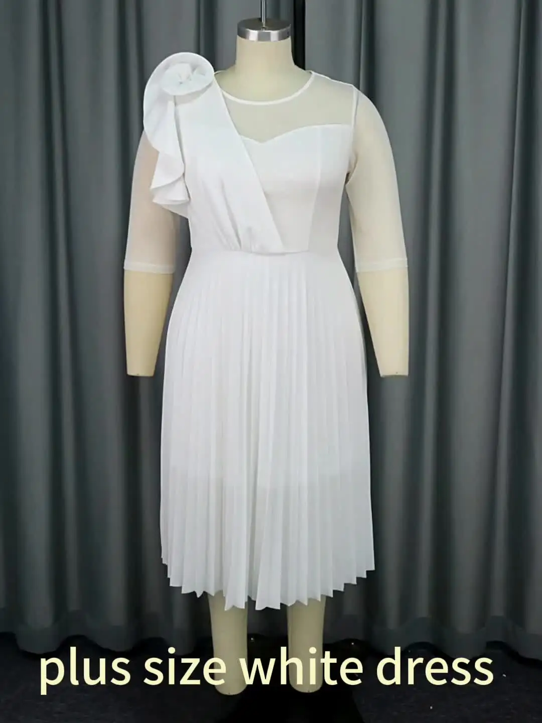 New Arrival Plus Size White Dresses for Woman Elegant Casual White Dress  Fat Women White Dress