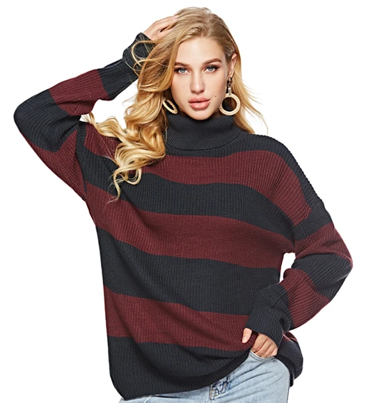 
winter women clothing casual cotton stripe elegant oversize plus size knitted eco fashion womens pullover sweater 