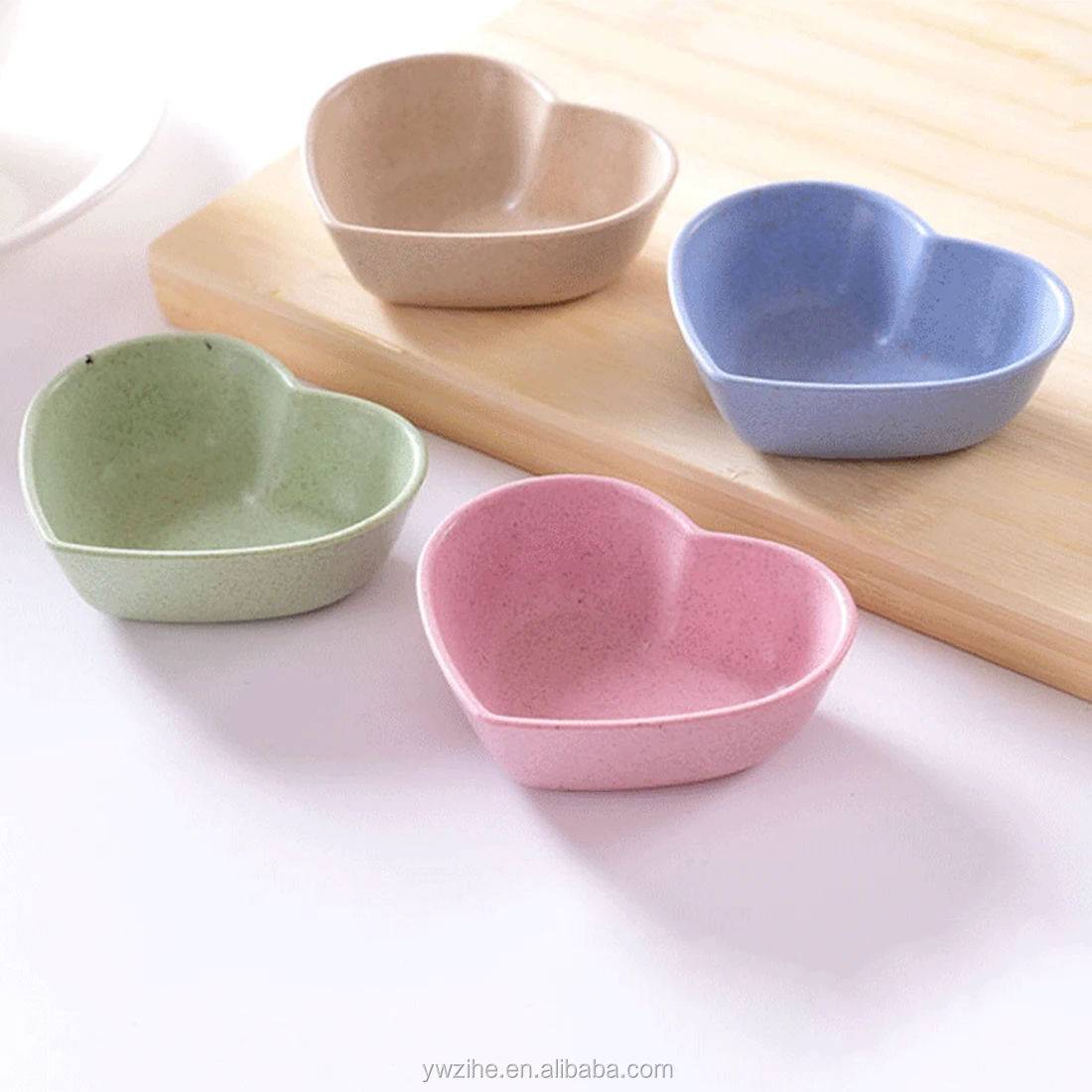 Wheat Straw Love Heart Shape Small Plates Snack Dish Sauce Plate 4 Colors&Shape 