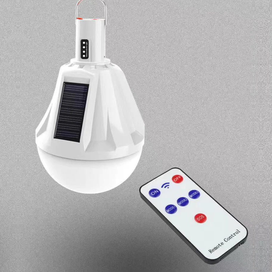Longshun high brightness remote control 3 solar panels solar charging Light Bulb with metal hook