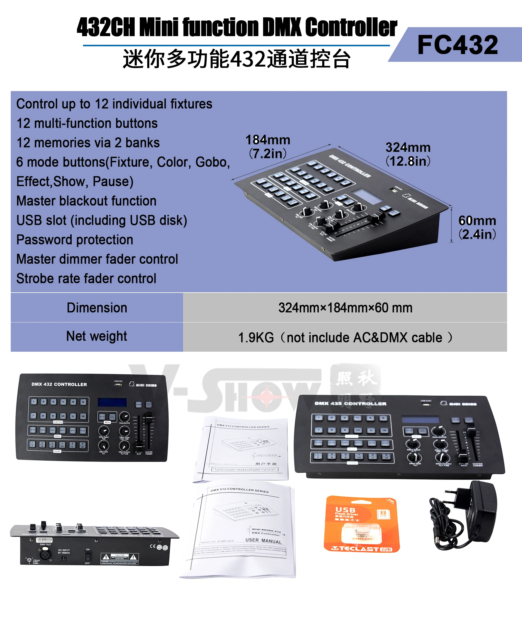 Programmable Dmx 512 Controller 432 Ch Dmx Console For Dmx Light ...
