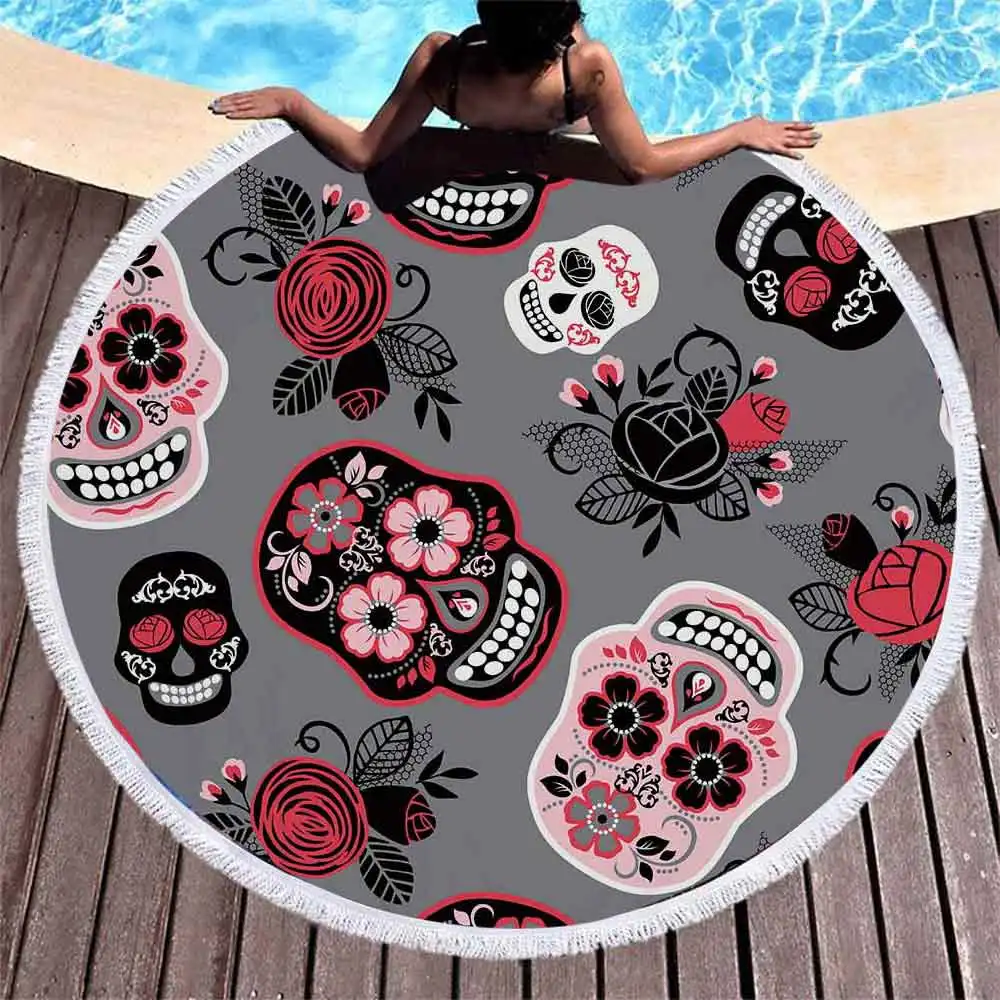 skull-rose beach towel