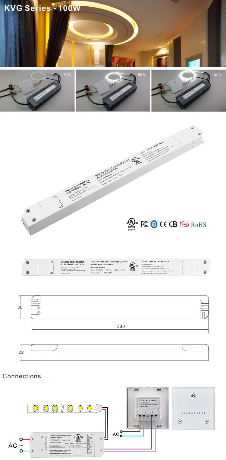 Low Voltage 100V - 277V Switching Power Supply 100W 24V 4.17A SMPS LED Lighting Transformer