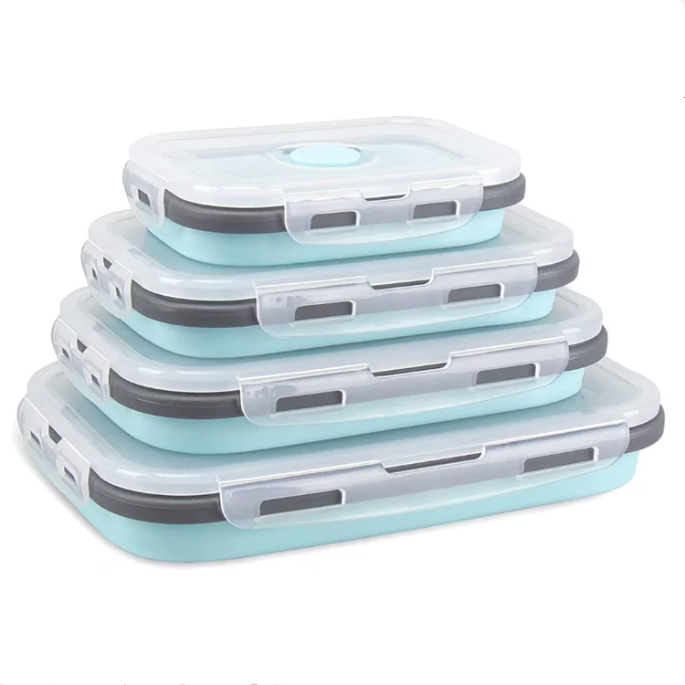 Reusable Eco-friendly Lunch Box Set Silicone Food Container Silicone Bento Box Collapsible ...