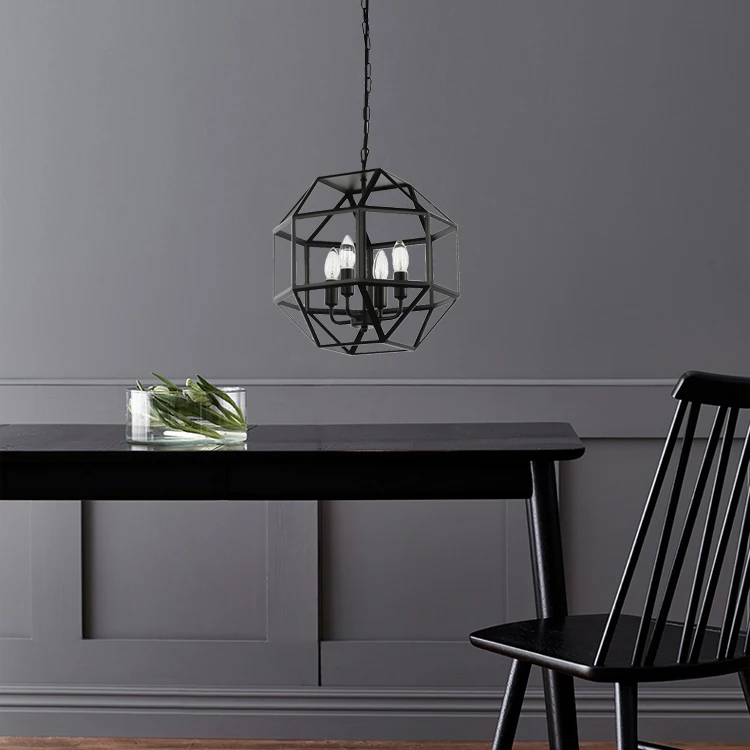 Industrial Metal Pendant Light 4 bulb Lantern LED pendant classic traditional for kitchen living room