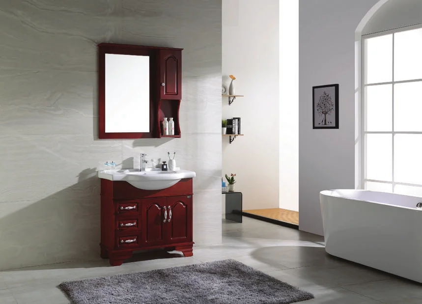 XD-820  two doors three drawers solid wood bathroom cabinet with vanity mirror