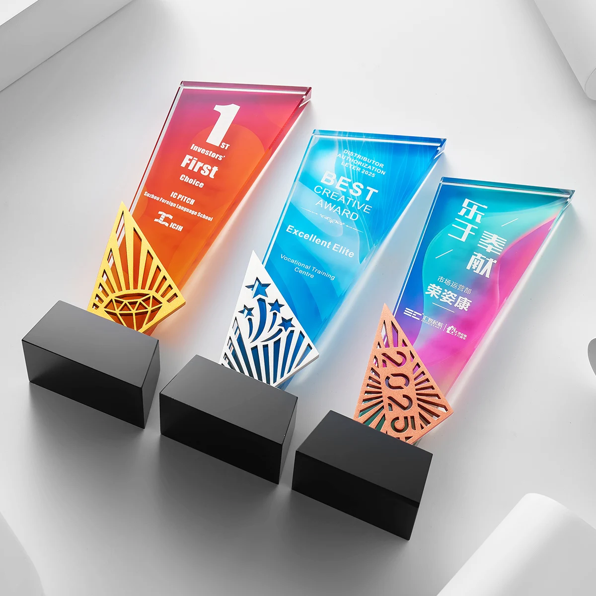 product customized eco friendly metal crystal trophy glass metal awards for trophies medals  plaques wdy 0420-7