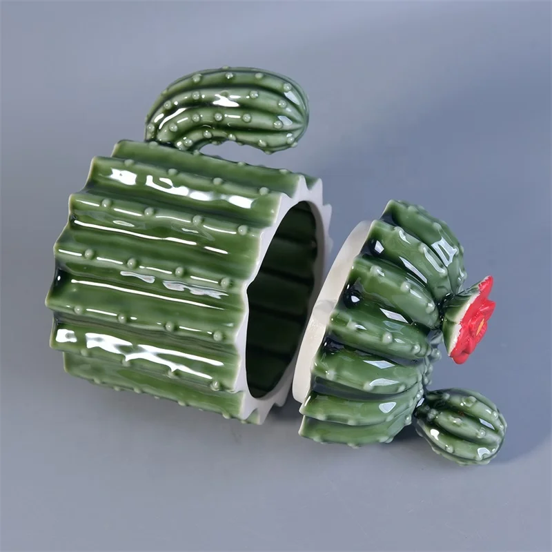Green custom ceramic votive candle holder with lid for home decor