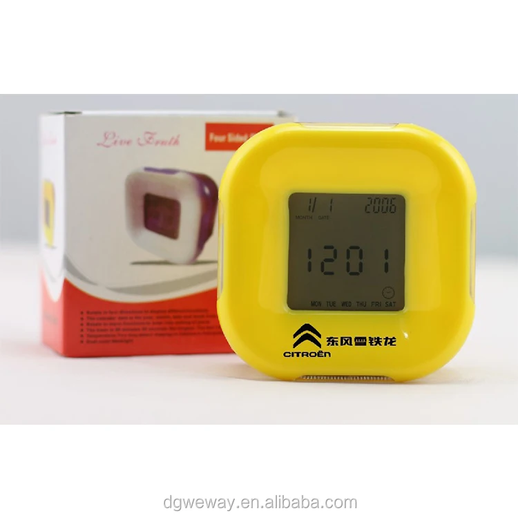Digital 4side Rotation Alarm Clock Thermometer Temperature Desk Table