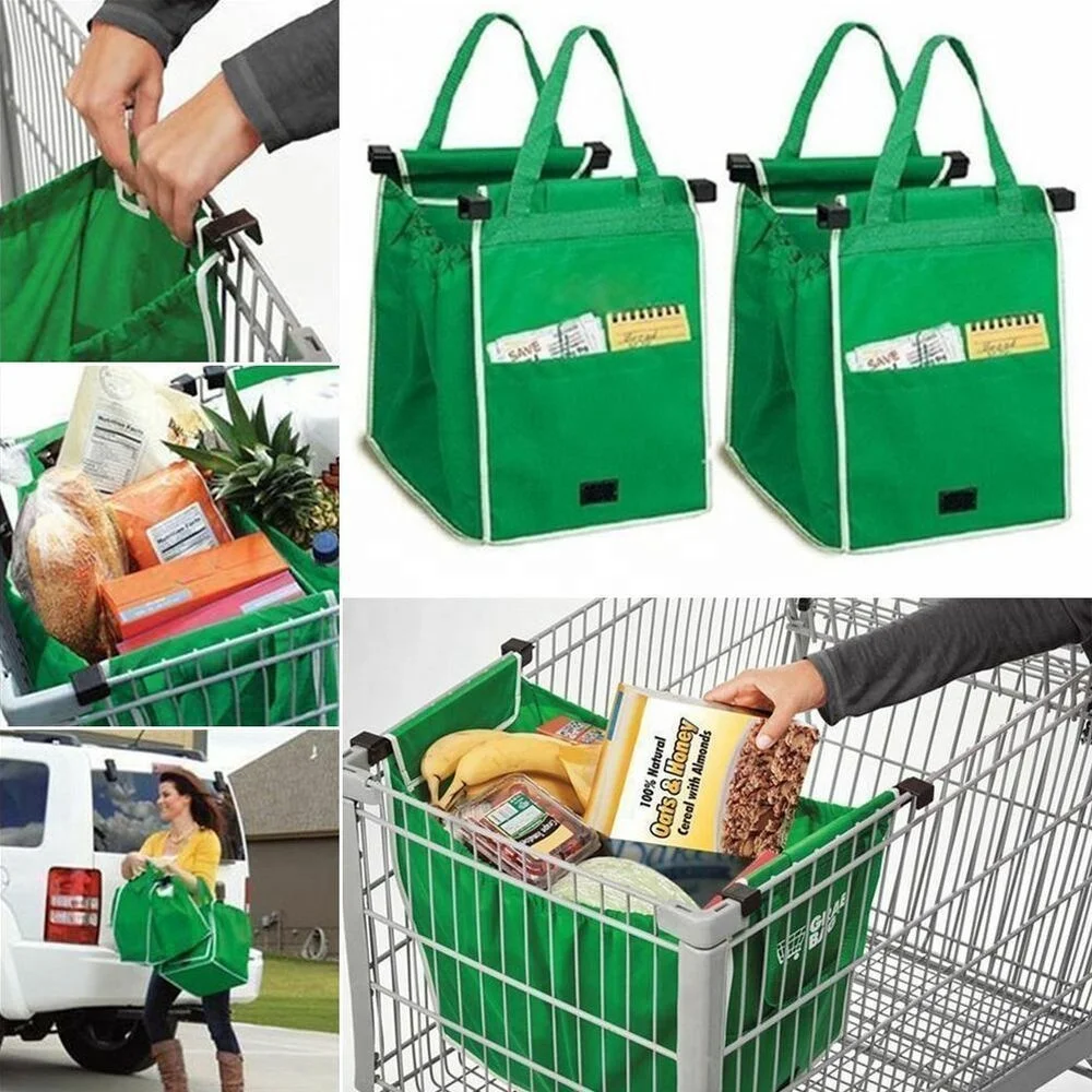 Reusable Grocery Shopping Trolley Bags Green Non-woven Tote Bags With ...