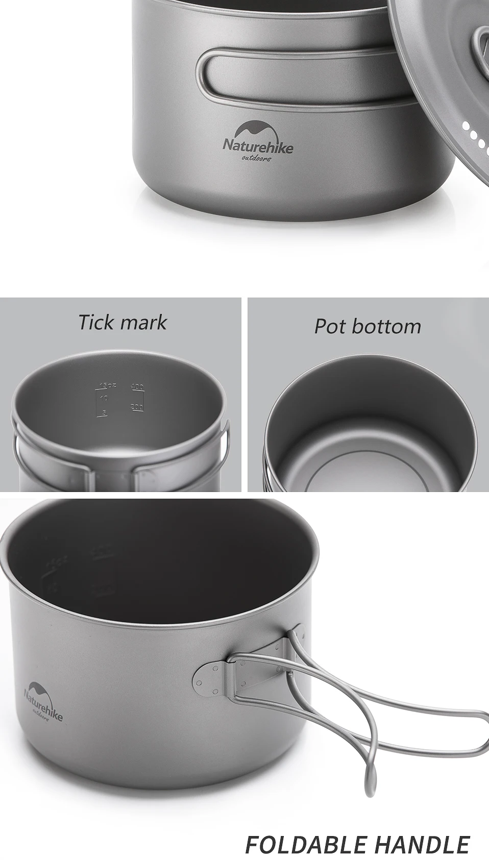 Naturehike Ultralight Titanium Pot Pan Pure Titanium Cookset Outdoor