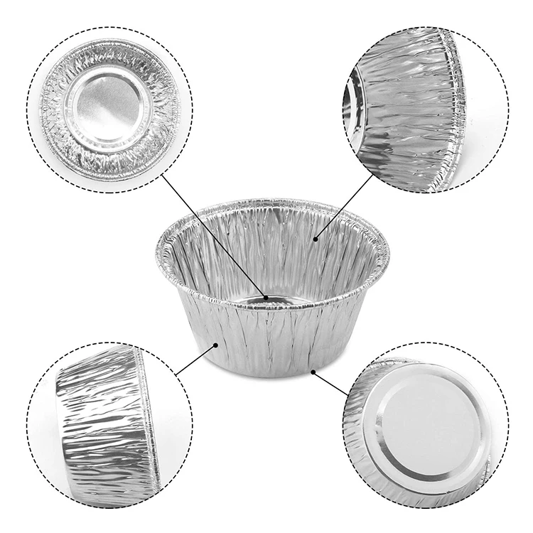 product tia yb28 150ml three inch semi circular cup alloy aluminum foil container airline food packaging tray stackable foil container-6