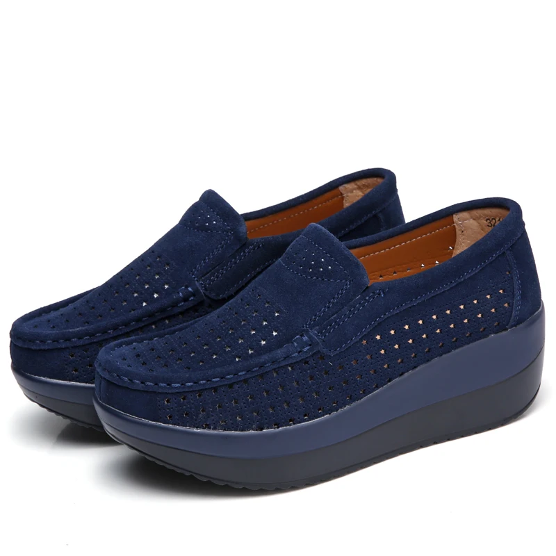 women flat platform loafers shoes suede leather casual Wedges shoes slip on flats Moccasin shoes ladies