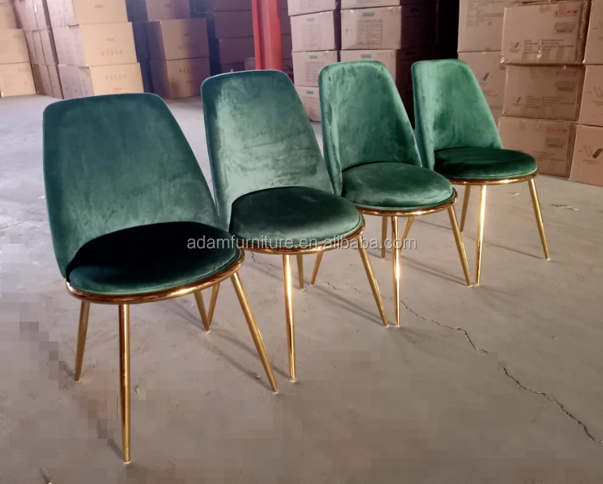 Dark Green Velvet Dining Chair With Gold Chromed Metal Legs Buy Dark