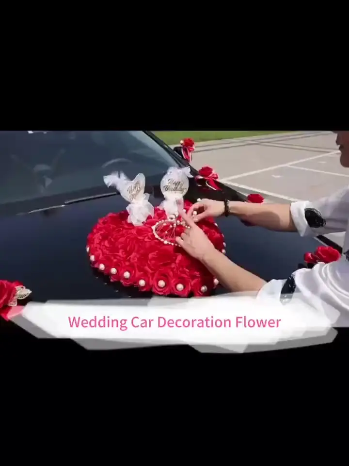 Ghirlanda Floreale Per Auto Da Sposa – Fiori Di Seta Con 4 Fiocchi – Lunghezza 180 Cm – Decorazione Matrimonio Fai Da Te