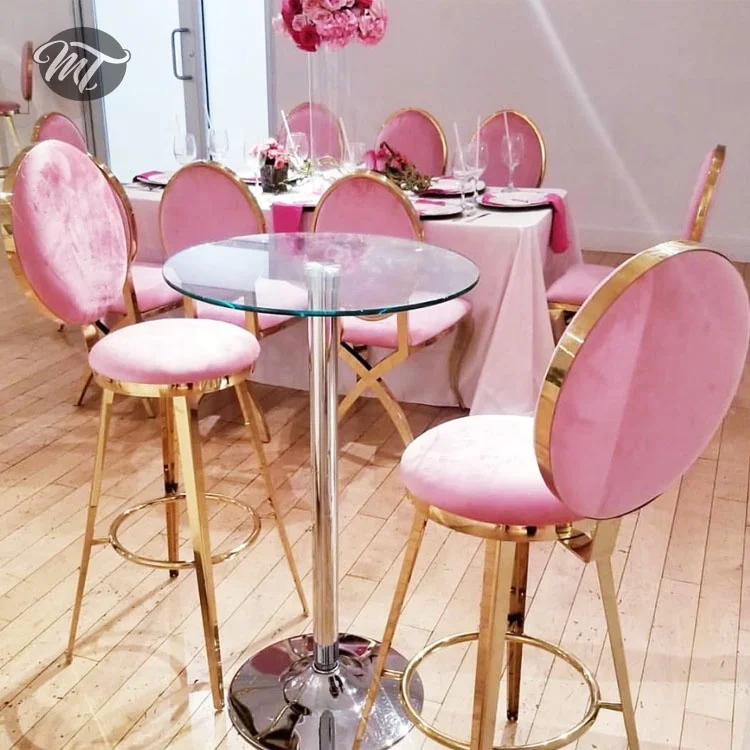 Gold Luxury Bar Stool Stainless Steel Wedding Cocktail Table And Chairs