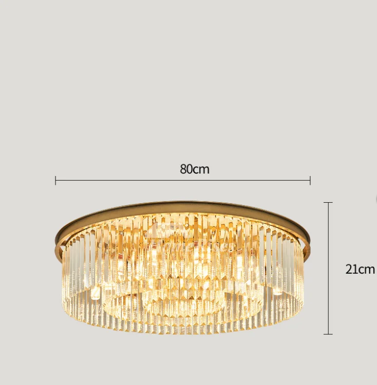 Round Chandelier Lighting Living Room Gold Crystal Ceiling Lamp Luxury Stainless Steel LED Lustre Flush Mount Light