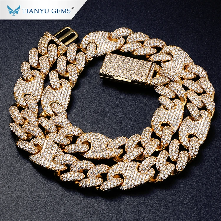 Tianyu Customized Solid Gold Cuba Chain Colorless Moissanite Cuba Link ...