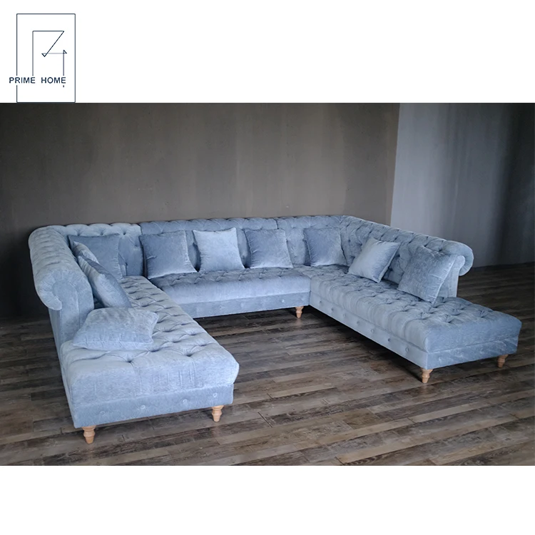 Linen Fabric Upholstery Chesterfield Sofa Wood Sectional Chesterfield Sofa Wood Sectional