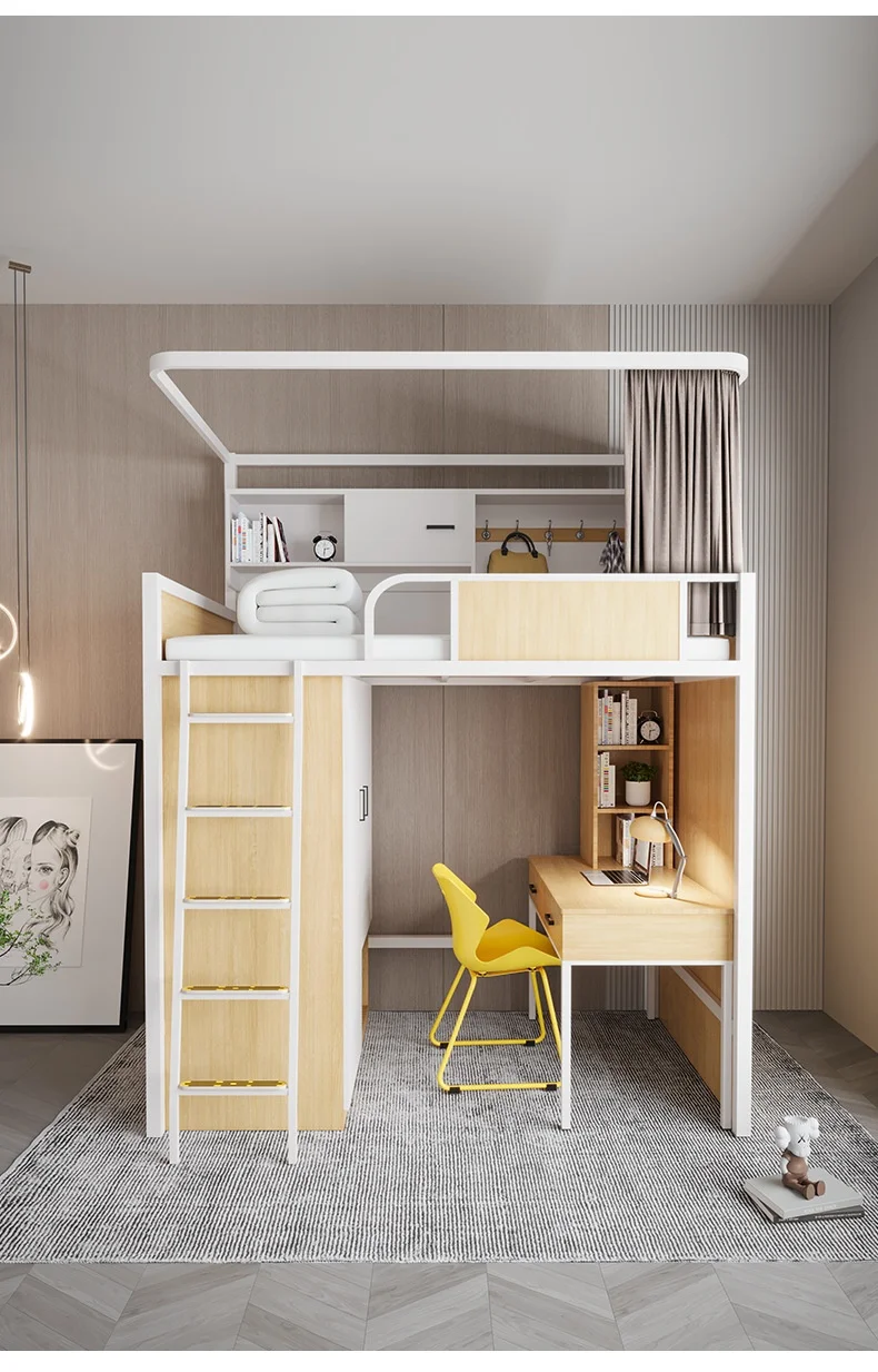 product modern iron loft bed adults iron frame metal bunk bed for students-14