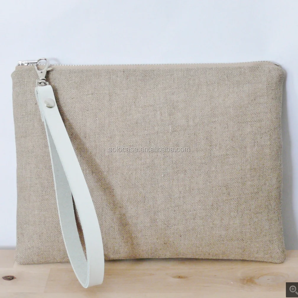 Natural Linen Zipper Wristlet Clutch Hand Purse Cosmetic Bags