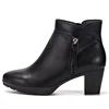 black Zipper genuine Leather ankle boots for women with heels