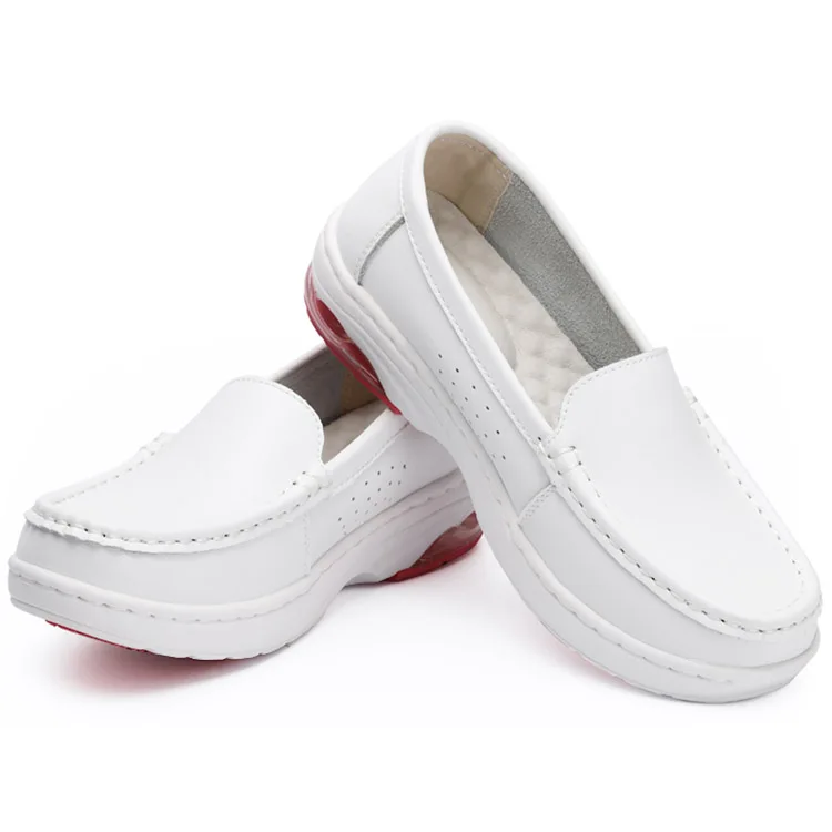 White Leather Nurse Shoes Women Medical Shoes Kitchen Nonslip Shoes